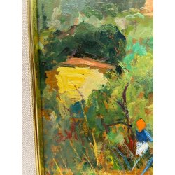 ANTICO QUADRO DIPINTO OLIO SU TAVOLA NELLO GIOVANNELLI LIVORNO 1960 PAESAGGIO