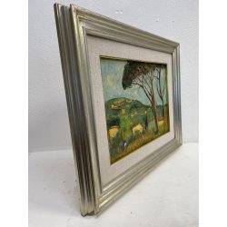 ANTICO QUADRO DIPINTO OLIO SU TAVOLA NELLO GIOVANNELLI LIVORNO 1960 PAESAGGIO