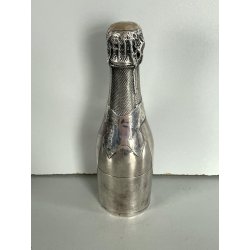 vecchia BOTTIGLIA CHAMPAGNE DECORATIVA vintage METALLO ARGENTATO firmata h 18,8
