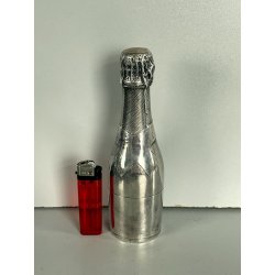 vecchia BOTTIGLIA CHAMPAGNE DECORATIVA vintage METALLO ARGENTATO firmata h 18,8