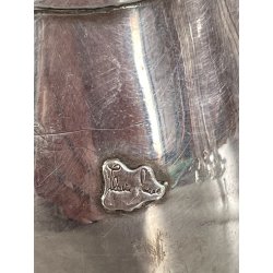 vecchia BOTTIGLIA CHAMPAGNE DECORATIVA vintage METALLO ARGENTATO firmata h 18,8