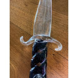 vecchio PUGNALE o DAGA VETRO di MURANO decorativa FERMACARTE scrivania h 27 cm