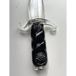 vecchio PUGNALE o DAGA VETRO di MURANO decorativa FERMACARTE scrivania h 27 cm