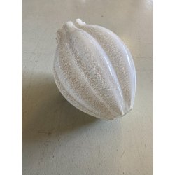 VASO VETRO MURANO COSTOLATO INCAMICIATO INCLUSIONI BIANCO OPALINO FOGLIA ARGENTO