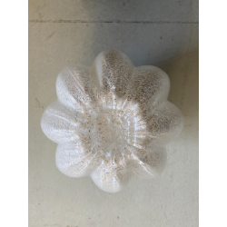 VASO VETRO MURANO COSTOLATO INCAMICIATO INCLUSIONI BIANCO OPALINO FOGLIA ARGENTO