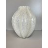 VASO VETRO MURANO COSTOLATO INCAMICIATO INCLUSIONI BIANCO OPALINO FOGLIA ARGENTO