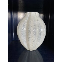 VASO VETRO MURANO COSTOLATO INCAMICIATO INCLUSIONI BIANCO OPALINO FOGLIA ARGENTO