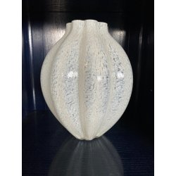 VASO VETRO MURANO COSTOLATO INCAMICIATO INCLUSIONI BIANCO OPALINO FOGLIA ARGENTO