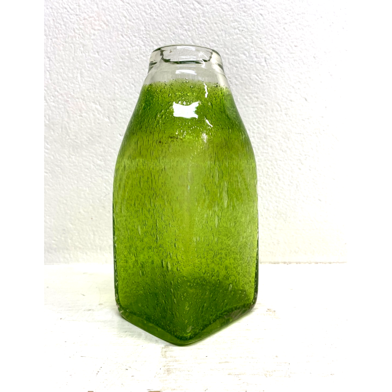 VASO BOTTIGLIA VETRO Murano TRASPARENTE VERDE PELUGOSO BASE SQUADRATA POP DESIGN