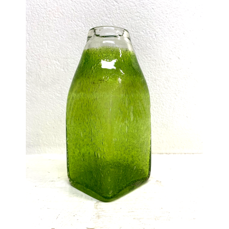 VASO BOTTIGLIA VETRO Murano TRASPARENTE VERDE PELUGOSO BASE SQUADRATA POP DESIGN
