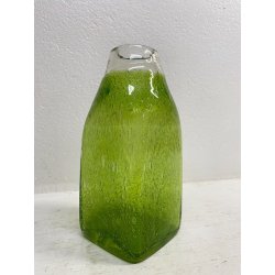 VASO BOTTIGLIA VETRO Murano TRASPARENTE VERDE PELUGOSO BASE SQUADRATA POP DESIGN