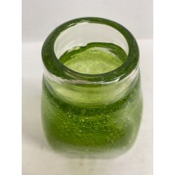 VASO BOTTIGLIA VETRO Murano TRASPARENTE VERDE PELUGOSO BASE SQUADRATA POP DESIGN