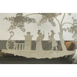 ANTICO VASSOIO a SPECCHIO anni 60 CORNICE TORCIGLIONI VETRO Murano SCENA GALANTE