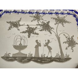 ANTICO VASSOIO a SPECCHIO CORNICE TORCIGLIONI VETRO Murano SCENA GALANTE anni 60
