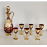 ANTICO SET LIQUORE ROSOLIO DECANTER 6 PERS. VETRO Murano ROSSO DECORO ORO FIORI