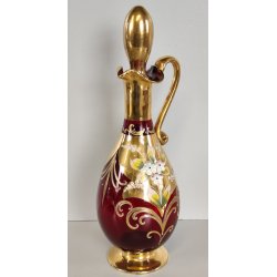 ANTICO SET LIQUORE ROSOLIO DECANTER 6 PERS. VETRO Murano ROSSO DECORO ORO FIORI