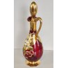ANTICO SET LIQUORE ROSOLIO DECANTER 6 PERS. VETRO Murano ROSSO DECORO ORO FIORI