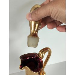 ANTICO SET LIQUORE ROSOLIO DECANTER 6 PERS. VETRO Murano ROSSO DECORO ORO FIORI