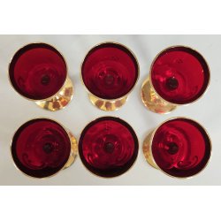 ANTICO SET LIQUORE ROSOLIO DECANTER 6 PERS. VETRO Murano ROSSO DECORO ORO FIORI