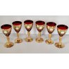 ANTICO SET LIQUORE ROSOLIO DECANTER 6 PERS. VETRO Murano ROSSO DECORO ORO FIORI