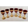 ANTICO SET LIQUORE ROSOLIO DECANTER 6 PERS. VETRO Murano ROSSO DECORO ORO FIORI