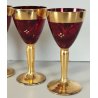 ANTICO SET LIQUORE ROSOLIO DECANTER 6 PERS. VETRO Murano ROSSO DECORO ORO FIORI