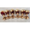 ANTICO SET LIQUORE ROSOLIO DECANTER 6 PERS. VETRO Murano ROSSO DECORO ORO FIORI