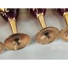 ANTICO SET LIQUORE ROSOLIO DECANTER 6 PERS. VETRO Murano ROSSO DECORO ORO FIORI