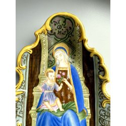 ANTICA grande ACQUASANTIERA MADONNA in CERAMICA MAIOLICA MEISSEN stile DRESDEN