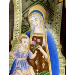 ANTICA grande ACQUASANTIERA MADONNA in CERAMICA MAIOLICA MEISSEN stile DRESDEN