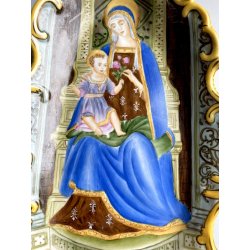 ANTICA grande ACQUASANTIERA MADONNA in CERAMICA MAIOLICA MEISSEN stile DRESDEN