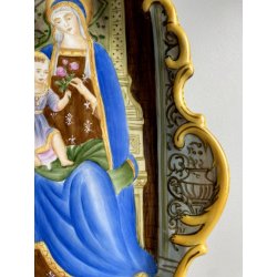ANTICA grande ACQUASANTIERA MADONNA in CERAMICA MAIOLICA MEISSEN stile DRESDEN