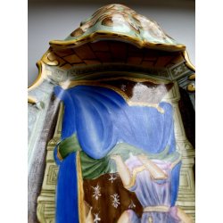 ANTICA grande ACQUASANTIERA MADONNA in CERAMICA MAIOLICA MEISSEN stile DRESDEN