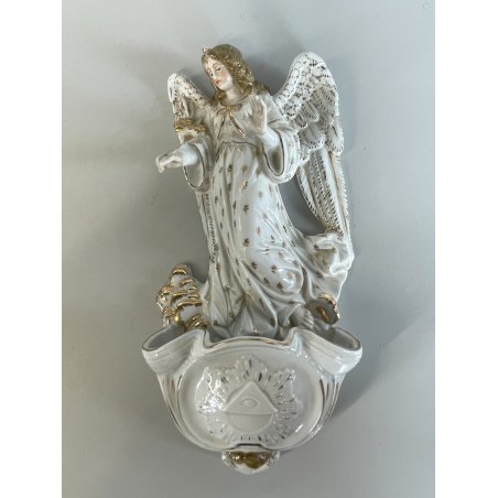 grande ANTICA ACQUASANTIERA ANGELO h 32 cm CERAMICA MAIOLICA MEISSEN o DRESDEN
