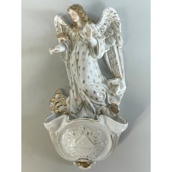 grande ANTICA ACQUASANTIERA ANGELO h 32 cm CERAMICA MAIOLICA MEISSEN o DRESDEN