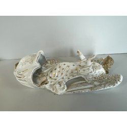 grande ANTICA ACQUASANTIERA ANGELO h 32 cm CERAMICA MAIOLICA MEISSEN o DRESDEN