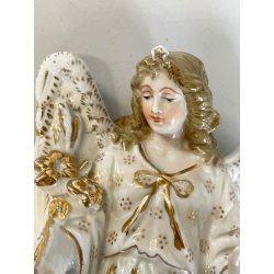 grande ANTICA ACQUASANTIERA ANGELO h 32 cm CERAMICA MAIOLICA MEISSEN o DRESDEN