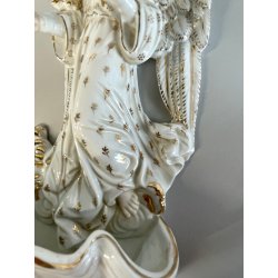 grande ANTICA ACQUASANTIERA ANGELO h 32 cm CERAMICA MAIOLICA MEISSEN o DRESDEN
