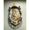 CALTGIRONE antica GRANDE ACQUASANTIERA MADONNA h 36,5 cm in MAIOLICA ceramica