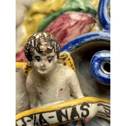 CALTGIRONE antica GRANDE ACQUASANTIERA MADONNA h 36,5 cm in MAIOLICA ceramica