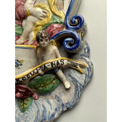 CALTGIRONE antica GRANDE ACQUASANTIERA MADONNA h 36,5 cm in MAIOLICA ceramica