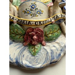 CALTGIRONE antica GRANDE ACQUASANTIERA MADONNA h 36,5 cm in MAIOLICA ceramica