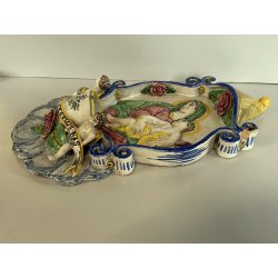 CALTGIRONE antica GRANDE ACQUASANTIERA MADONNA h 36,5 cm in MAIOLICA ceramica