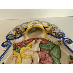 CALTGIRONE antica GRANDE ACQUASANTIERA MADONNA h 36,5 cm in MAIOLICA ceramica