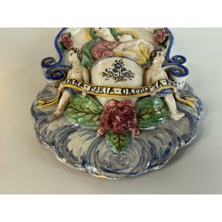 CALTGIRONE antica GRANDE ACQUASANTIERA MADONNA h 36,5 cm in MAIOLICA ceramica