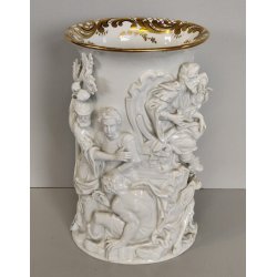 VASO DECORATIVO CERAMICA Capodimonte '900 DORATO SCULTURA BASSORILIEVO ALLEGORIA