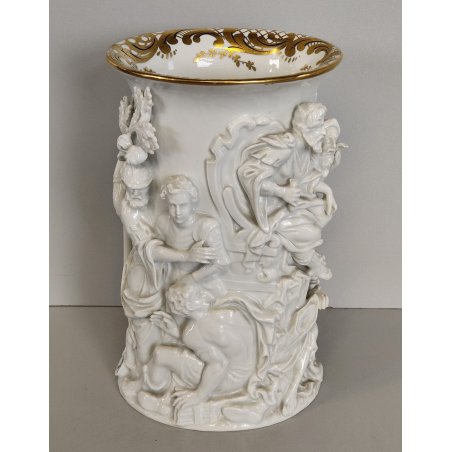 VASO DECORATIVO CERAMICA Capodimonte '900 DORATO SCULTURA BASSORILIEVO ALLEGORIA