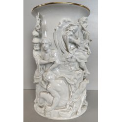 VASO DECORATIVO CERAMICA Capodimonte '900 DORATO SCULTURA BASSORILIEVO ALLEGORIA