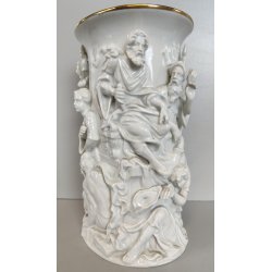 VASO DECORATIVO CERAMICA Capodimonte '900 DORATO SCULTURA BASSORILIEVO ALLEGORIA
