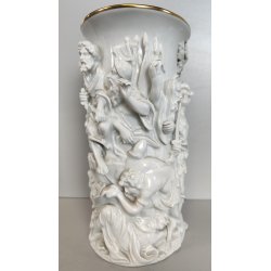 VASO DECORATIVO CERAMICA Capodimonte '900 DORATO SCULTURA BASSORILIEVO ALLEGORIA